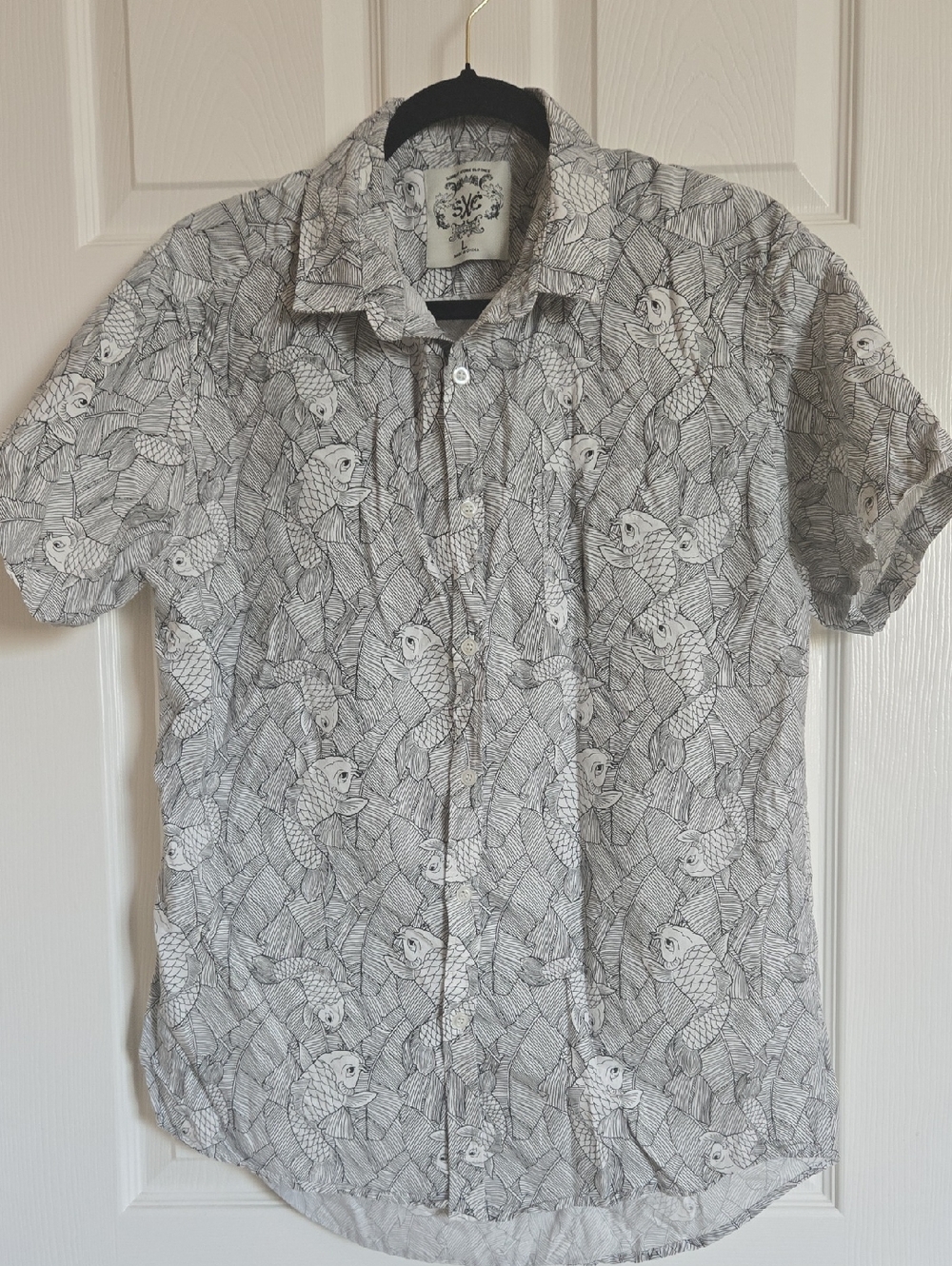 Men's Short-Sleeve Patterned Casual Shirt - Gray